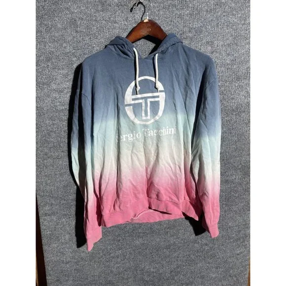 Sergio Tacchini Hoodie Mens Large Multicolor Ombre Logo Pullover Sweatshirt - Picture 1 of 8